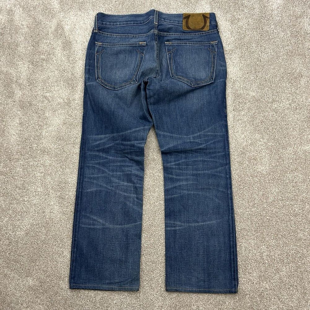 True Religion USA Straight Cut Blue Denim Jeans Men's Size 34 Hip Hop READ - Picture 3 of 13